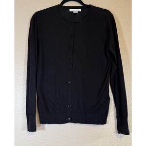 NWT August Silk Size Large Sweater Long Sleeve Cardigan Black Solid Cotton/Modal